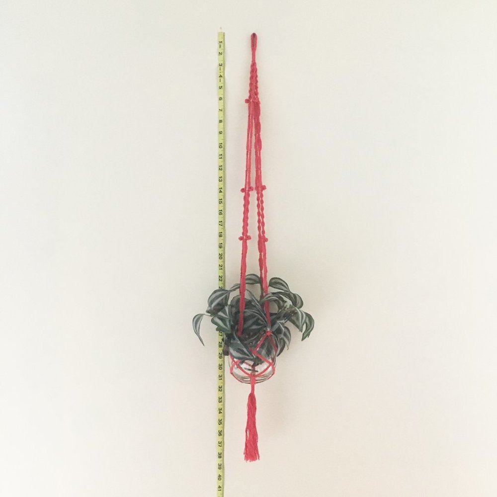 Handmade red cotton macrame plant  hanger. - Picture 3 of 8